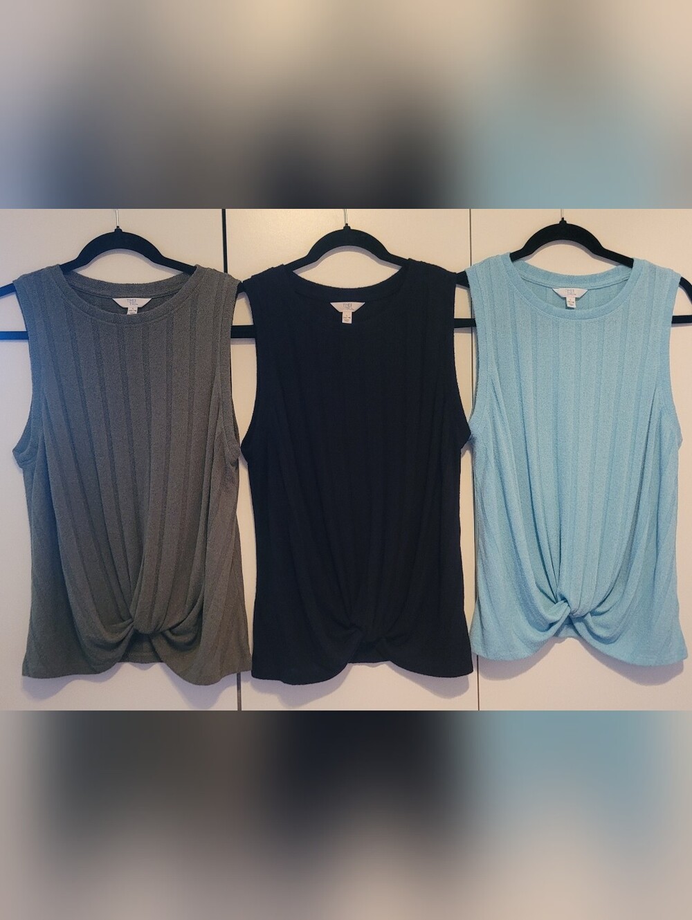 3 Piece Set Time and Tru Knot-Front Ribbed Tank Tops
